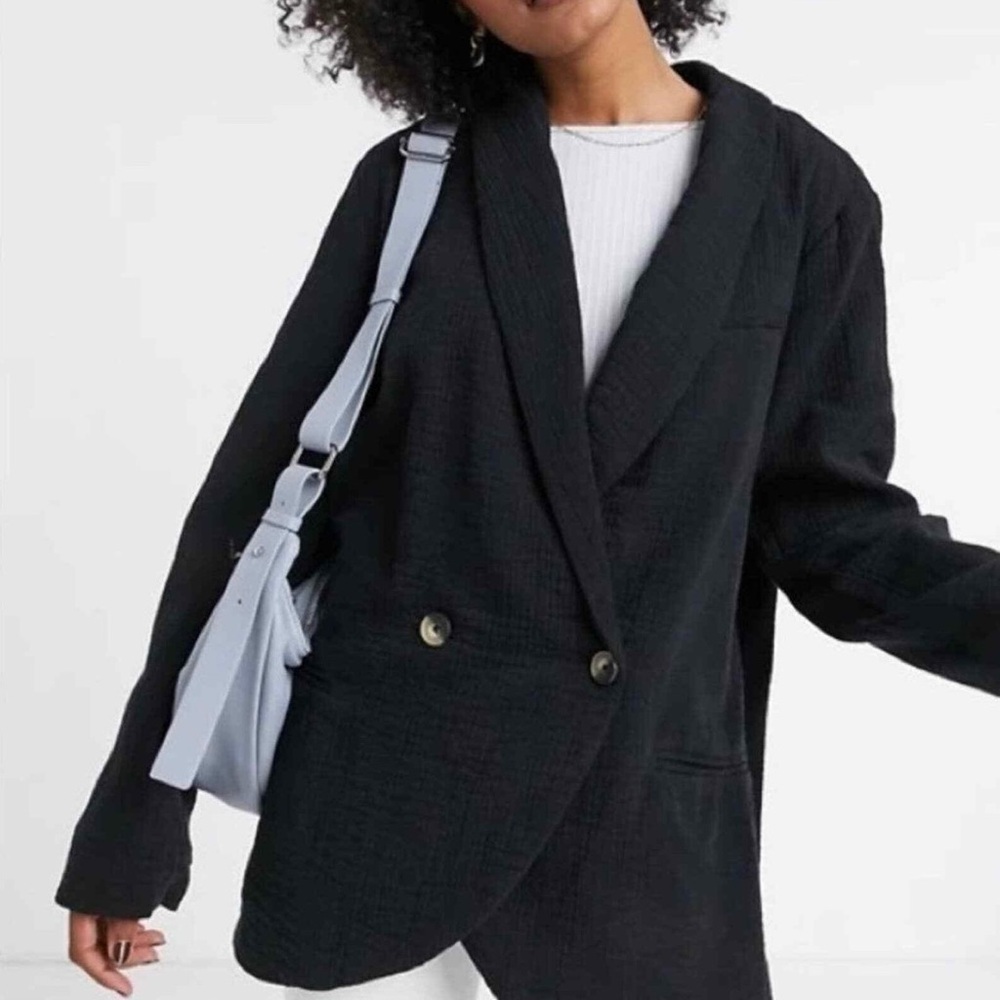 Free People Rowan Blazer 100% Cotton Black Two Front Button Size XS - Picture 5 of 15